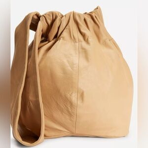 Vince Leather Pouch Bucket Hobo Bag Carmel